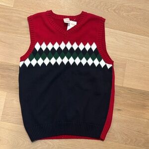 Gymboree Red, Black & Green Argyle V-Neck Sweater Vest